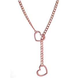 Heart Slip Chain Necklaces for Women Stainless Steel O-Ring Adjustable Lariat Heart Y-Necklace Cuban Long Necklace Punk Gothic Cuban Collar Choker Necklace Jewelry (Pink)
