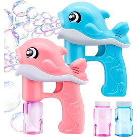 Summer Spring Mother's Day Gift 2 Bubble Gu-ns Kit, Whale Automatic Bubble Maker Blower Machine with 4 Solutions for Kids, Summer Toy, Birthday, Outdoor & Indoor Activity, Easter, Valentine Party Favors - Color: Blue+pink