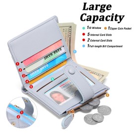 GAEKEAO Small Wallet for Women Bifold Leather RFID Blocking Credit Card Holder Wallets Zipper Pocket Coin Purse with ID Window