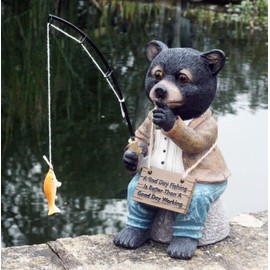 Bernie The Bear 20 cm Resin Garden Fishing/Pond Ornament