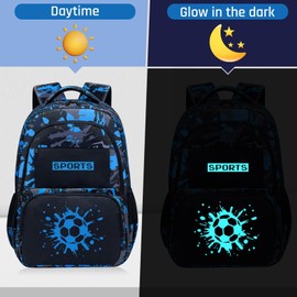 Fitvc Glow in The Dark Backpack for Boys - Soccer Backpack for Kids Children Teens Elementary Middle School - 17″ Sports Bookbag Travel Back Pack for Age 6-18