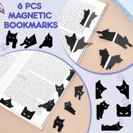 AmazingSpark 65 Pcs Black Cat Stationery Set, Black Cat Gifts for Women, Includes 6 Sticky Notes, 6 Pens, 8 Magnetic Bookmarks, 45 Stickers, Back to School Gift for Students Journaling Office Supplies