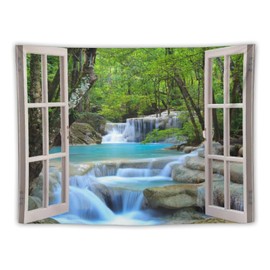 Tapiz de paisaje cascada para colgar en la pared, naturaleza, paisaje 3D, bosque, lago botánico, tapices para decoración del hogar, sala de estar, dormitorio, apartamento, dormitorio de granja, 60 x