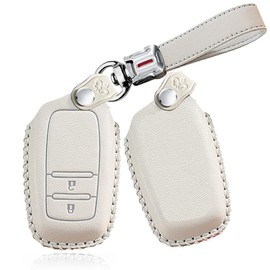 TECART Key Fob Cover Case Leather Key Shell Key Case Compatible with Corolla RAV4 Camry GX FJ150 Prius, 2 Button-White