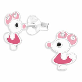 Monkimau Cute Mouse Stud Earrings 925 Silver Jewellery Silver Earrings Medical for Children Girls Women, Silver