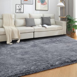 SOANNY Living Room Area Rug, 80x150 cm Small Soft Fluffy Shaggy Solid Carpet for Bedroom Dorm Nursery Bedside Kids Room Lounge Office, Non-Slip, Washable Throw Rug for Home Decor, Grey