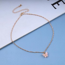 Iaceble Boho Pink Butterfly Necklace Acrylic butterfly Pendant Necklace Pink Acrylic Butterfly Necklace Minimalist Gold Twist Chain Necklace Jewelry for Women and Girls