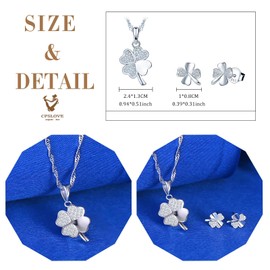 CPSLOVE Elegant Women's Clover Chain Pendant Clover Earrings 925 Silver Four-Leaf Jewellery Sets Fashion Zircon Necklace and Earrings Stud Earrings for Girls, Sterling Silver, Zircon gemstone.