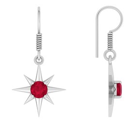 GemInspire North Star Dangle Drop Earrings for Women 925 Sterling Silver Ruby Birthstone Jewelry Minimalist Celestial Hook Earrings Hypoallergenic Gift for Her