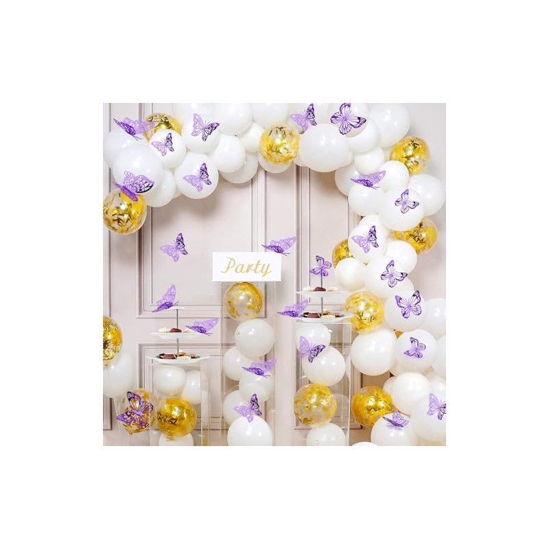 FIMETEUG Purple Butterfly Wall Sticker, 72 PCS, Elegant, Metallic Paper,