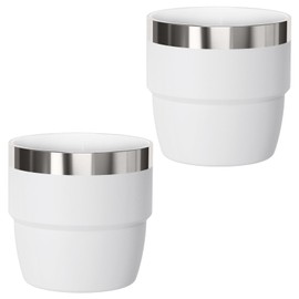 Cafezi 4 oz Espresso/Coffee Cup, Ceramic-Lined 18/8 Stainless Steel, Double-Wall Vacuum Insulated, Stackable, Dishwasher Safe, Fits Most Espresso Machines (White, 2 Pack)
