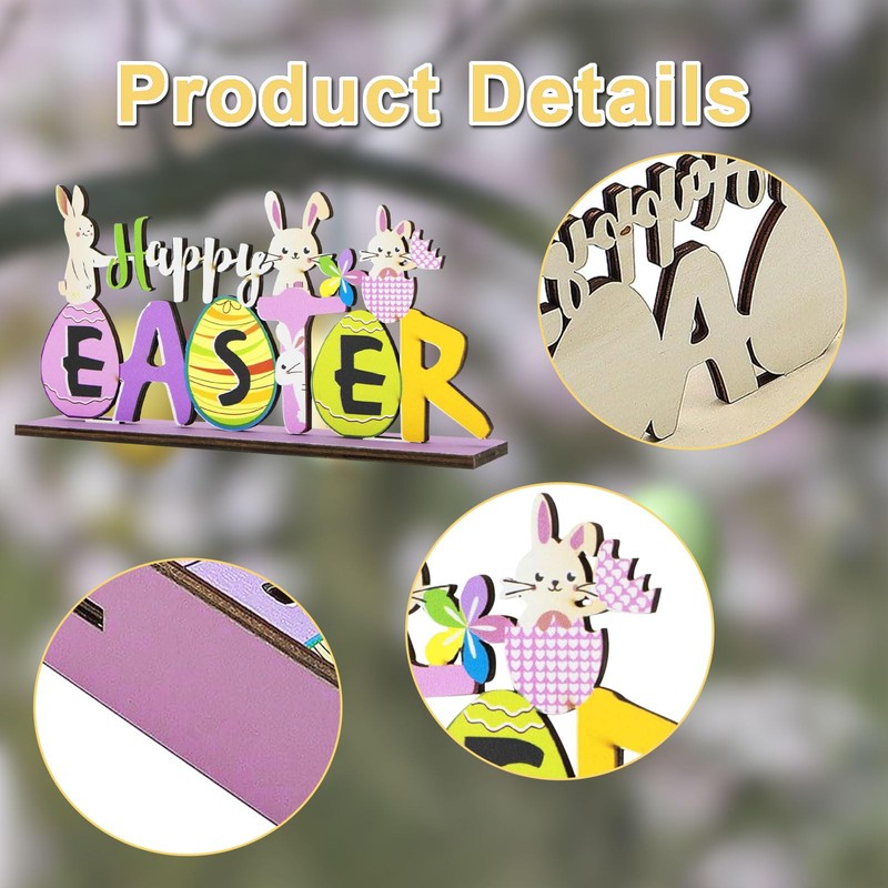 iwiio Easter Table Decorations, Happy Easter Wooden Sign, Easter Table