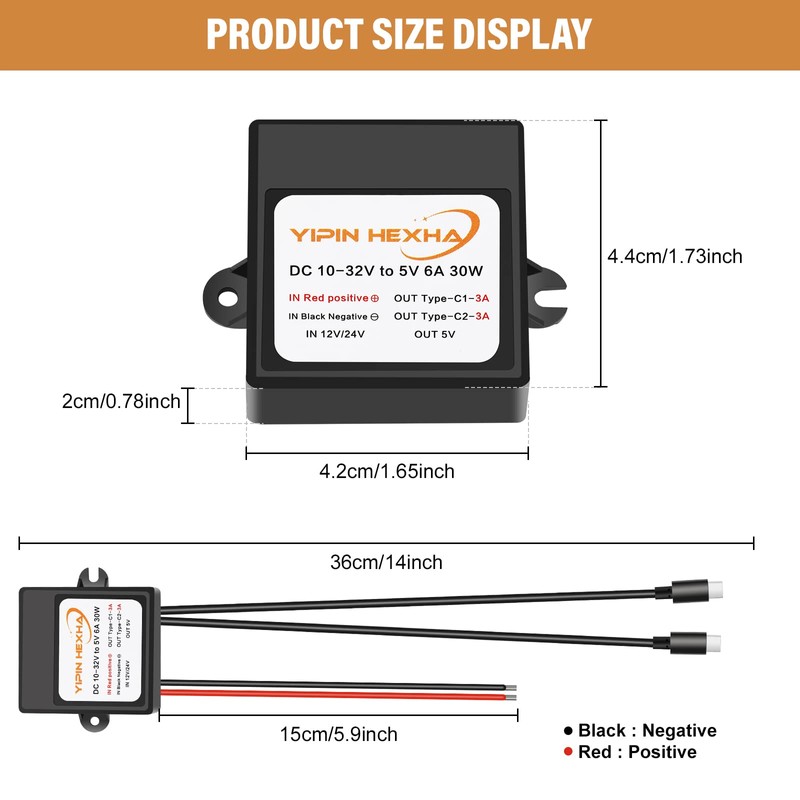 DC 12V/24V to 5V 6A 30W Dual Type-C USB C