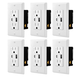 NineLeaf USB C Outlet,Smart 4.8A Quick Charge USB C Outlets Receptacles,15 Amp Type C Supports PD & QC USB C Wall Outlet,24W TR White Wall Plate Included UL Listed,6PK