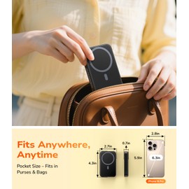 Gospire Espejo de maquillaje 2 en 1 y banco de energía magnético, luz de 3 colores y aumento 1X/3X, atenuación continua, negro