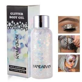 Body Glitter Gel Face Glitter Makeup Long Lasting Mermaid Sequins Eye Glitter Hair Glitter Party Carnival Music Festival Glitter - White