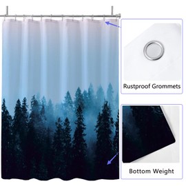 LLSCL Fabric Shower Curtain Liner with Magnets, Blue Forest Waterproof Hotel Quality, 72 x 72 Machine Washable