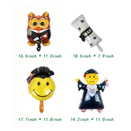 Morndew 4 PCS Doctor and Smiling Face Doctoral Cap Certificate Owl Foil Balloons for Graduation Party Decorations