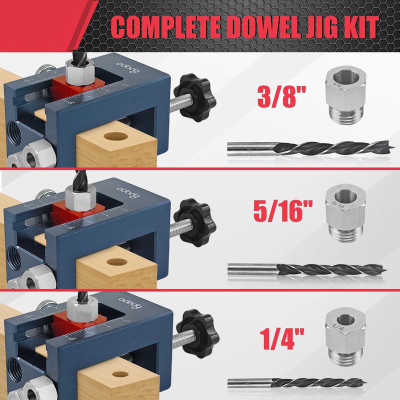 Self-Centering Doweling Jig Kit for Woodworking – Adjustable Width Dowel