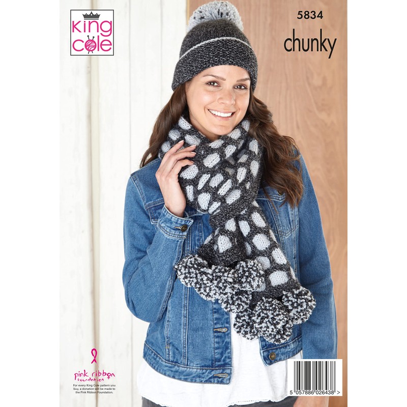 King Cole Ladies Chunky Knitting Pattern Womens Accessories Scarf Hat
