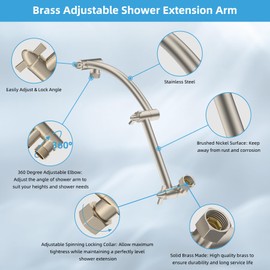 Hibbent All Metal Rain Shower Head, 10'' High Pressure Rainfall Showerhead with 16" Shower Head Extension Arm, Solid Brass Adjustable Shower Arm Extender, Waterfall fixed Showerheads, Brushed Nickel