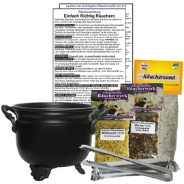 82050-H1 Witch's Cauldron 8-Piece Smoker Set for Smoking with 2 x Incense Incense and Myrrh + 300 g Sand + Tongs + 10 x Charcoal + Instructions + Smoking Dictionary