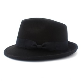 Upstore Mens Classic Manhattan Trilby Fedora Hat, Short Brim, Textured Gangster Felt Hat with Band, Black, Black, M, black