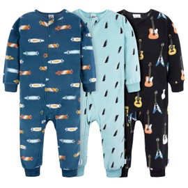 Gerber Baby Boys Flame Resistant Fleece Footless Pajamas 3-pack And Toddler Sleepers, Skateboard/Guitars, 5T US