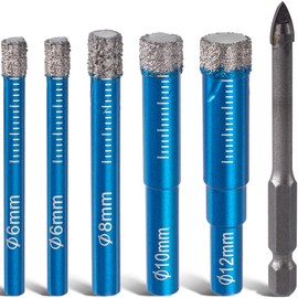 OIIKI 6PCS Diamond Drill Bits Set, 1/4", 5/16", 3/8",1/2” Round Shank Tile Drill Bits, 1/4" Carbide Drill Bit, Diamond Hole Saw Accessories for Porcelain, Ceramic, Glass