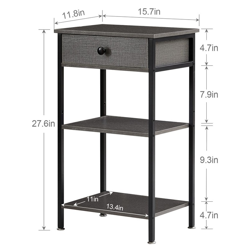 VECELO Tall End Side Table,Nightstand with Adjustable Shelf and Bin