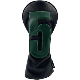 Gbourly Golf Club Black Fairway Wood Head Cover PU Leather Headcover with Green Large Number Tag 5