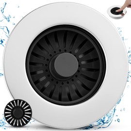 Hygie Rinse Kitchen Sink Stopper Drainer Matteblack 3-in-1 Pop Up Sink Drain Strainer with Handle Rod for US Standard 3-1/2 inch Drain Filter, Anti-Clog