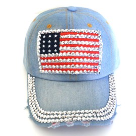 American Flag Baseball Cap Sparkle Rhinestone USA Flag Deim Hip Hop Hat