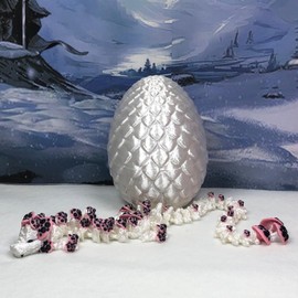Generic 3D Printed Dragon with Dragon Egg, Articulated 12"" White and Pink Mushroom Dragon, Fidget ADHD Autism Sensory Toy, Executive Desk Toy D035-WHT