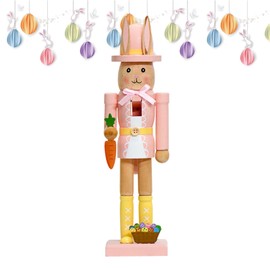 Wooden Nutcracker Decoration - 12-Inch Bunny Nutcracker Statue Easter Decor,Indoor Outdoor Spring Scene Props Collectible Figurine for Garden, Dining Table