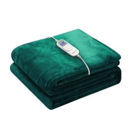 Wapaneus Foot Pocket Heated Blanket Electric Throw with 10 Heating Levels and 4 Timer Settings 4 Hours Auto Shut Off, Flannel Fast-Heating Heated Throw 50" x 60", Machine Washable, Vintage Green