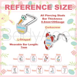BodyAce 16G Easter Labret Studs Lip Bars, Stainless Steel Flat Back Earrings for Women, Cute Helix Tragus Piercings Easter Eggs Bunny Medusa Jewellery [BL:6mm]