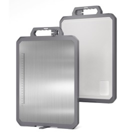 Titanium Cutting Boards for Kitchen, Large Chopping Boards with Handle, Non Slip Metal Cutting Board, Double Sided Pure Titanium and Wheat Straw PP, Dishwasher Safe, 17”×12”1”