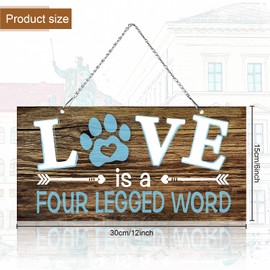 Love is a Four Legged Word Pet Paw Metal Hanging Vintage Decorative Signs Plaque Wall Decorative Sign for Dog Lover (12 x 6 Inch)