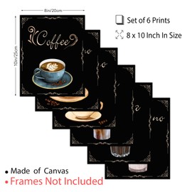 SUPERDANT 6 PCS Retro Coffee Canvas Prints Wall Art Pictures Coffee Bar Wall Decor Coffee Sign Kitchen Canvas Wall Art for Modern Home Dining Room Decorative Bakery Cafe Restaurant Wall Decor