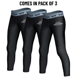Elite Sports Youth Boys Kids Athletic Compression Pants Legging Spat Tight Base Layer BJJ Basketball Soccer Sports Training (US, Alpha, X-Large, Regular, Black (Pack of 3))