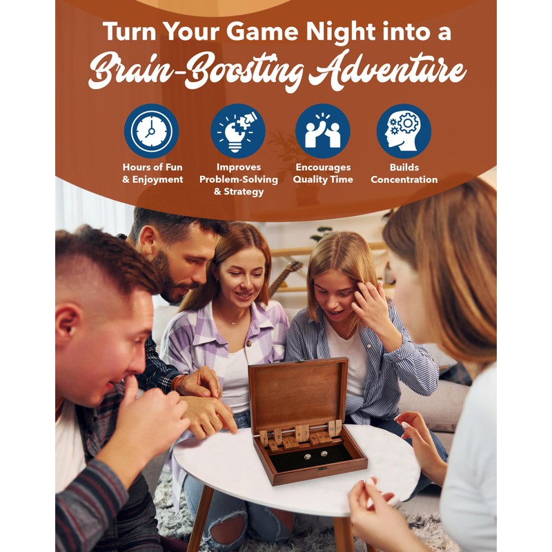 WE Games Shut-The-Box Board Game in Wooden Box with Dice