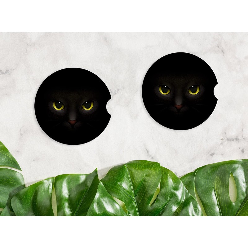 Black Cat Faces Car Coaster for Cup Holders 2.56" Ceramic