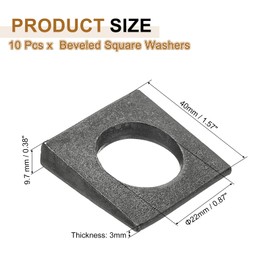 PATIKIL 10pcs Beveled Square Washers, M22x40mm Square Beveled Washers Bearing Strut Plate Flat Pad Spacer Carbon Steel for 22mm Bolts Wedge Shim Leveling Fastener Nut Bolt Gasket, Black