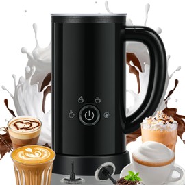 Milk Frother and Steamer, Electric 4-in-1 Hot and Cold Foam Maker, Automatic Milk Warmer with Two Whisks for Latte Cappuccino Hot Chocolate, 550W, 10.1oz/300ml (Deep Black)