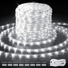 33ft/10m LED Rope Lights, Cool White Rope Light Outside, Waterproof Rope Lighting for Indoor Outdoor, 360 LEDs Plug in Flexible Connectable Decorative Lights for Garden, Patio, Pool, Bedroom (6000K)