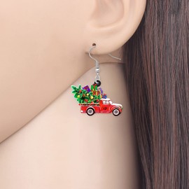 LONYOO Cute Christmas Truck Earrings Dangle Charms Christmas Jewellery for Women Girls Festival Gifts, Acrylic, No Gemstone