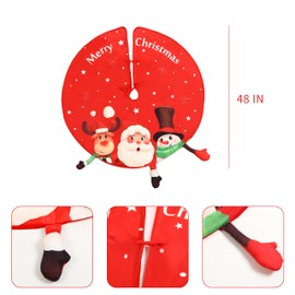 Alupssuc Christmas Tree Skirt, 48 Inch Xmas Tree Mat, Cute Santa Claus,Reindeer,Snowman Themed Red Christmas Tree Skirts Carpet for 7/8/9 FT Artificial Christmas Tree, Red