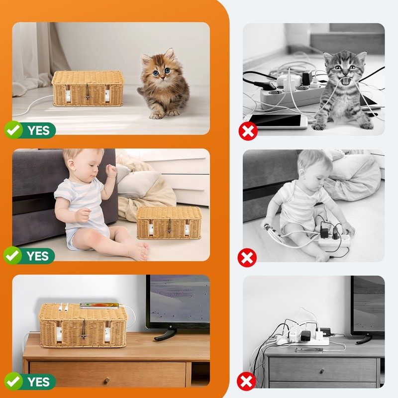 Handmade Cable Box, Rattan Cable Management Box, Under Desk Cable