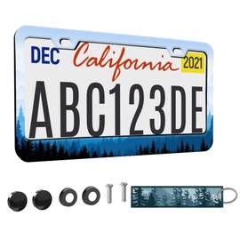 1pcs Mountain License Plate Frame for Women,Natural Pine Forest Mountain Horizon Landscape car Decorative tag Frames Girly,Blue Botanical License Plate Cover Holder for Vehicle with car Keychain tag